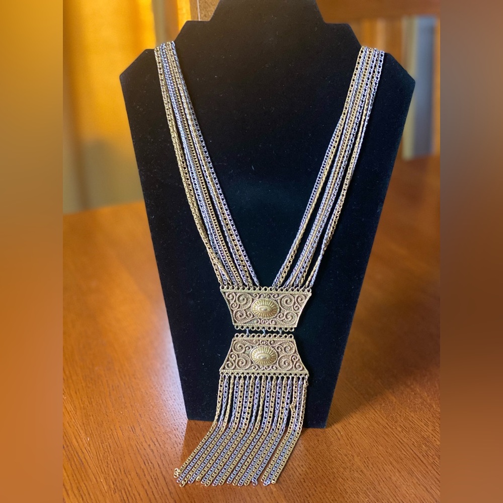 Goldette Revival Multi-chain with pendant and tassels metal Vintage 1970s